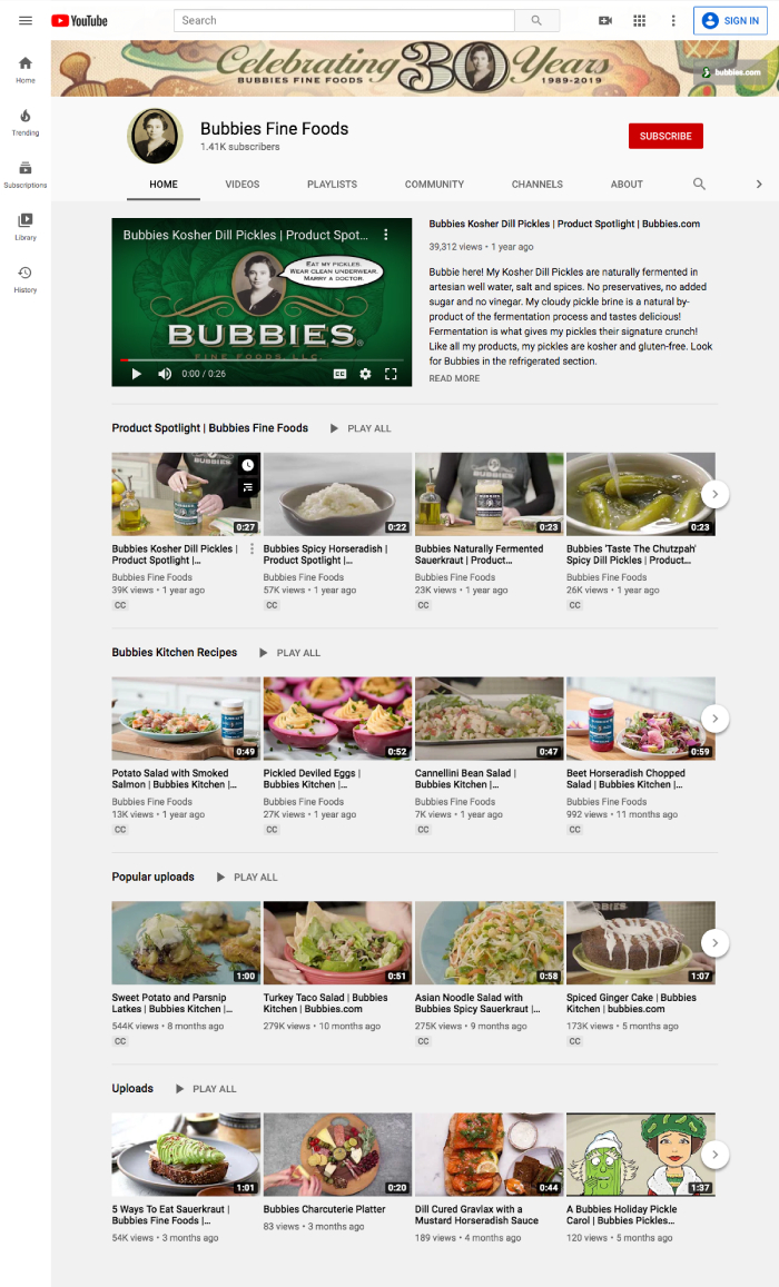 Bubbies Youtube Page